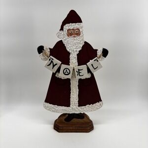 VTG Folk Art Hand Painted Noel‎ Wooden Santa Rustic Christmas 15" Signed 93